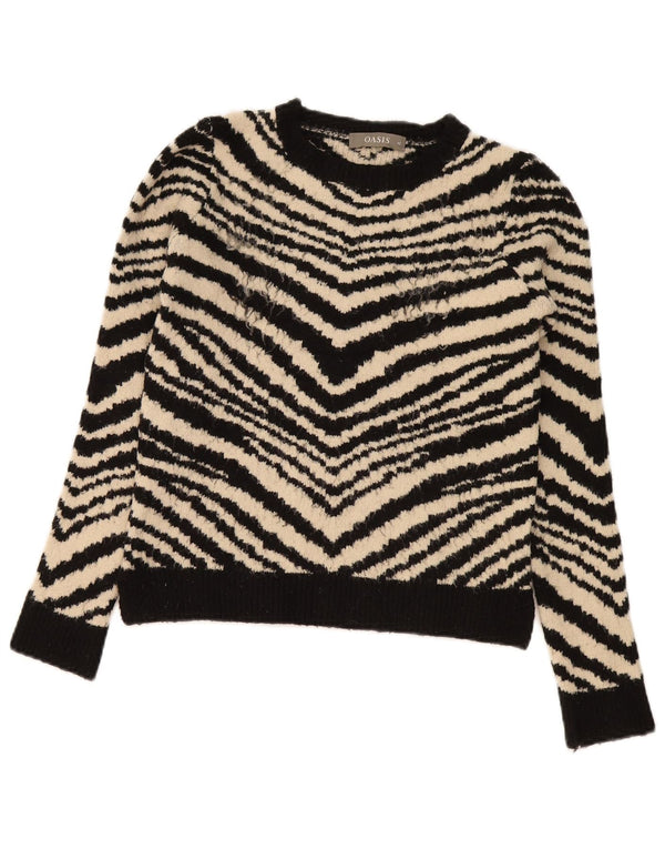 Oasis Suéter Corto con Cuello Barco para Mujer UK 6 XS Estampado Animal Negro