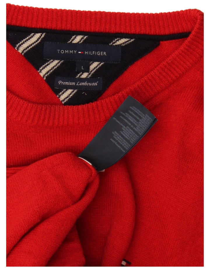 Tommy Hilfiger Mens Boat Neck Jumper Sweater Large Red Lambswool