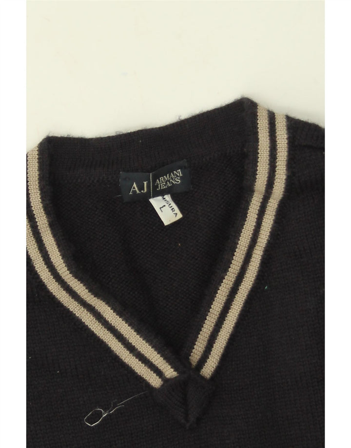 Armani Jeans Mens V-Neck Jumper Sweater Large Navy Blue Wool