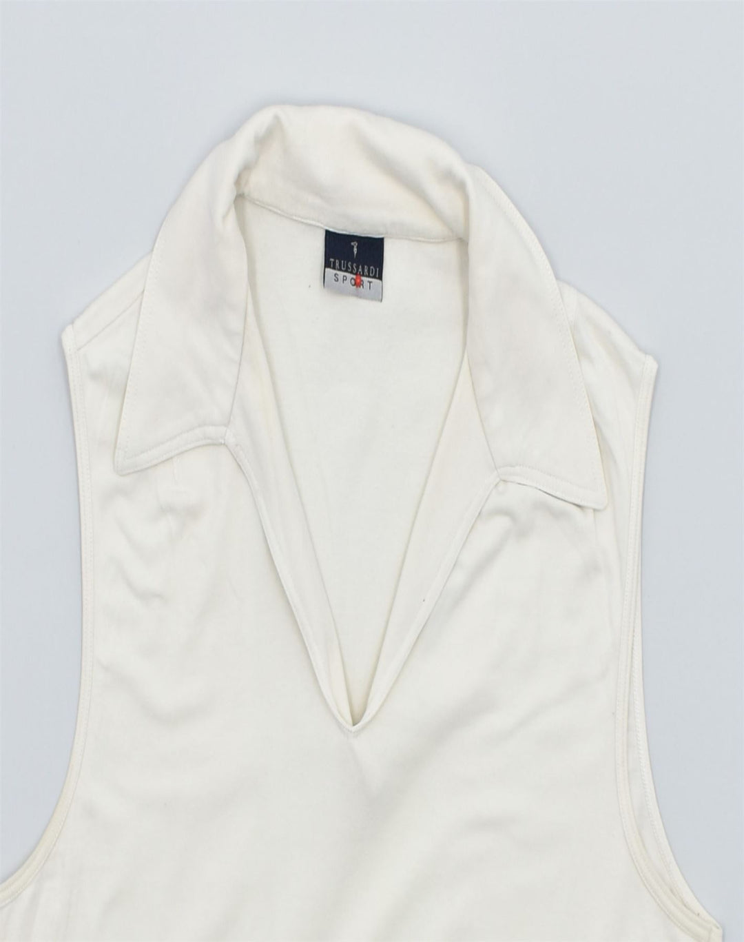 TRUSSARDI Womens Sleeveless Polo Shirt UK 18 XL White Cotton | Vintage | Thrift | Second-Hand | Used Clothing | Messina Hembry 