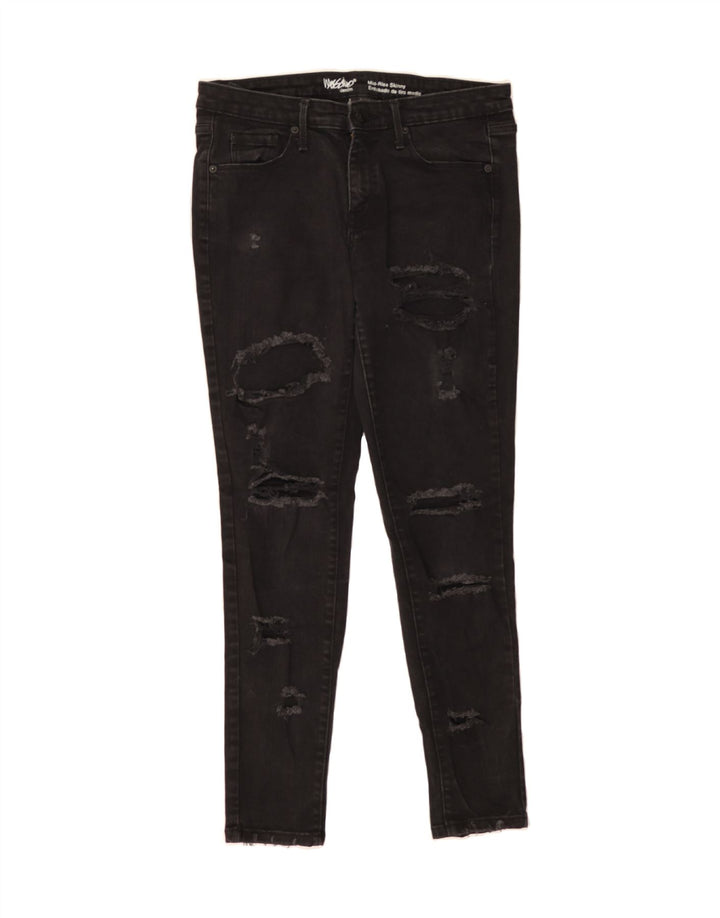 MOSSIMO Womens Mid Rise Distressed Skinny Jeans US 8 Medium W30 L29 Black Vintage Mossimo and Second-Hand Mossimo from Messina Hembry 