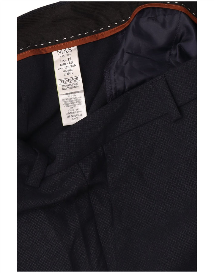 Marks & Spencer Pantalon de costume pour femme UK 12 Medium W32 L32 Bleu marine à carreaux
