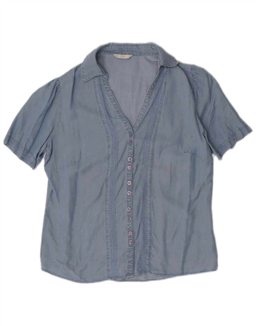 MARKS & SPENCER Damen Kurzarmhemd UK 14 Large Blue Lyocell