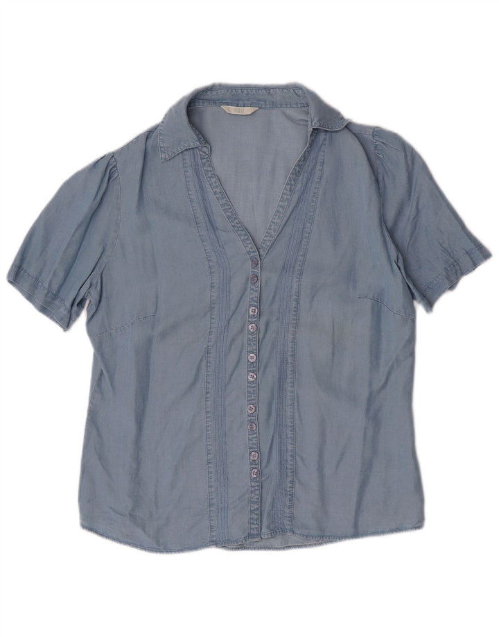 MARKS & SPENCER Damen Kurzarmhemd UK 14 Large Blue Lyocell