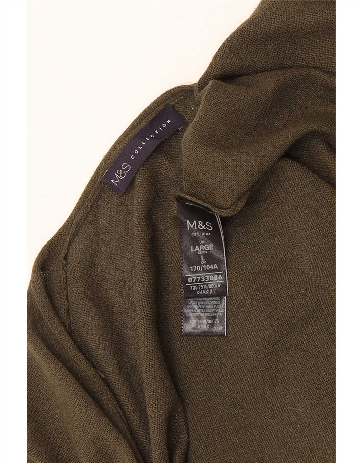 Marks & Spencer Womens Longline Open Cardigan Sweater UK 16 Large Khaki