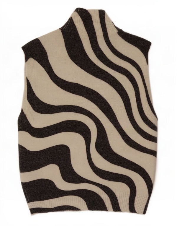 Zara Womens Crop Vest Tank Top UK 12 Medium Black Animal Print Acrylic