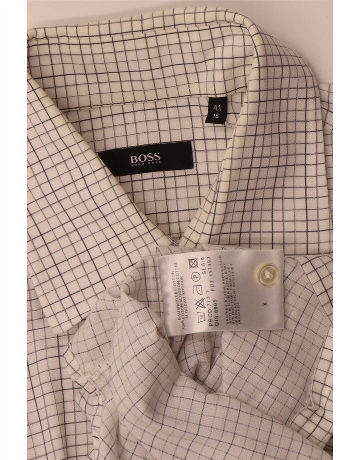 Camicia da uomo Hugo Boss taglia 41 16 grande cotone a quadri bianchi