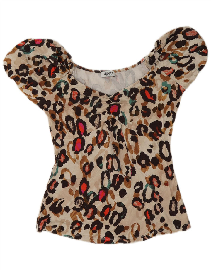 Liu Jo Womens Blouse Top UK 12 Medium Beige Animal Print