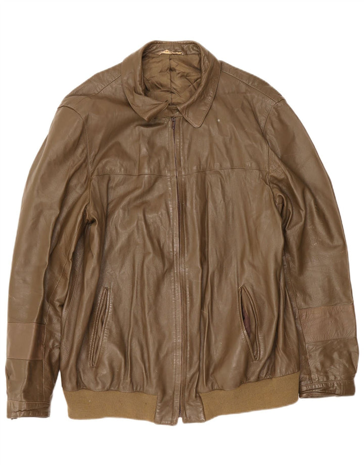 Vintage Mens Leather Jacket UK 38 Medium Khaki Leather