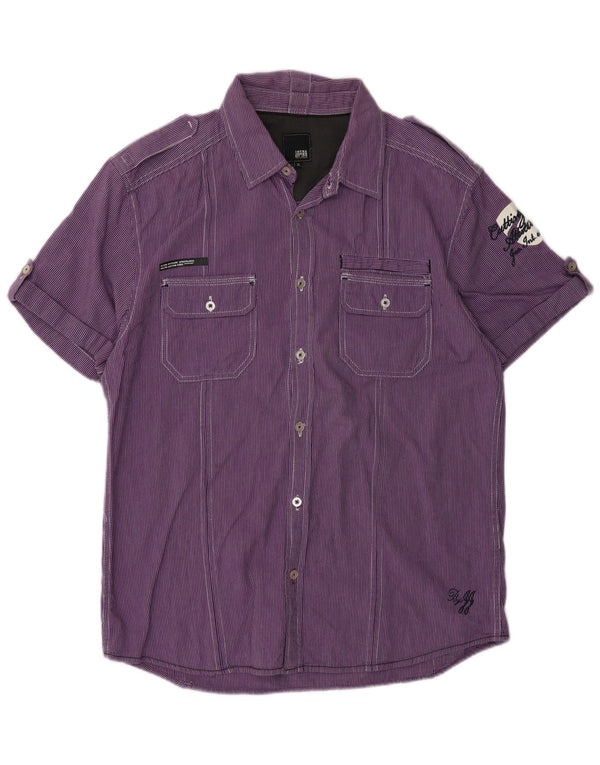 Camisa militar masculina de manga curta Jack & Jones XL roxo risca de giz de algodão
