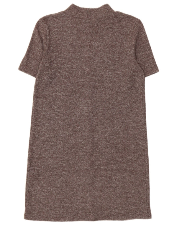 Zara Womens Short Sleeves Jumper Dress UK 12 Medium Brown Flecked Polyester