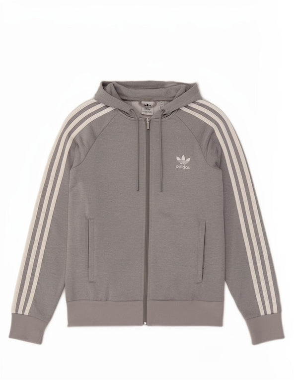 Adidas ženski pulover s kapuljačom s patentnim zatvaračem UK 12 srednje sivi poliesterski sportski