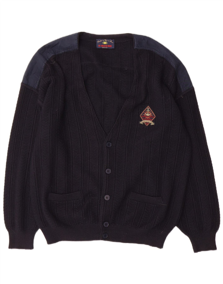 Il Granchio Mens Cardigan Sweater Large Navy Blue Colourblock