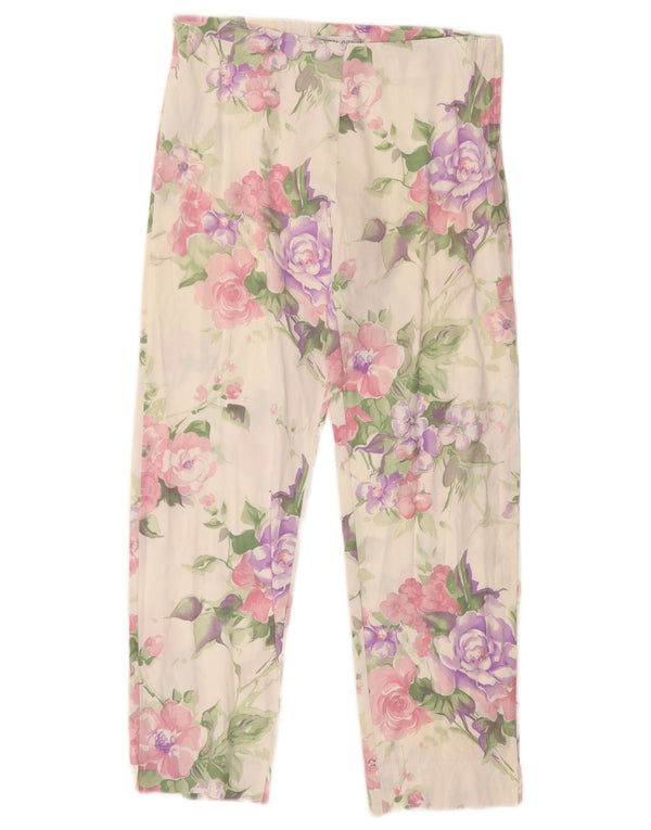 Vintage Womens Cropped Trousers IT 44 Medium W28 L25 White Floral Cotton