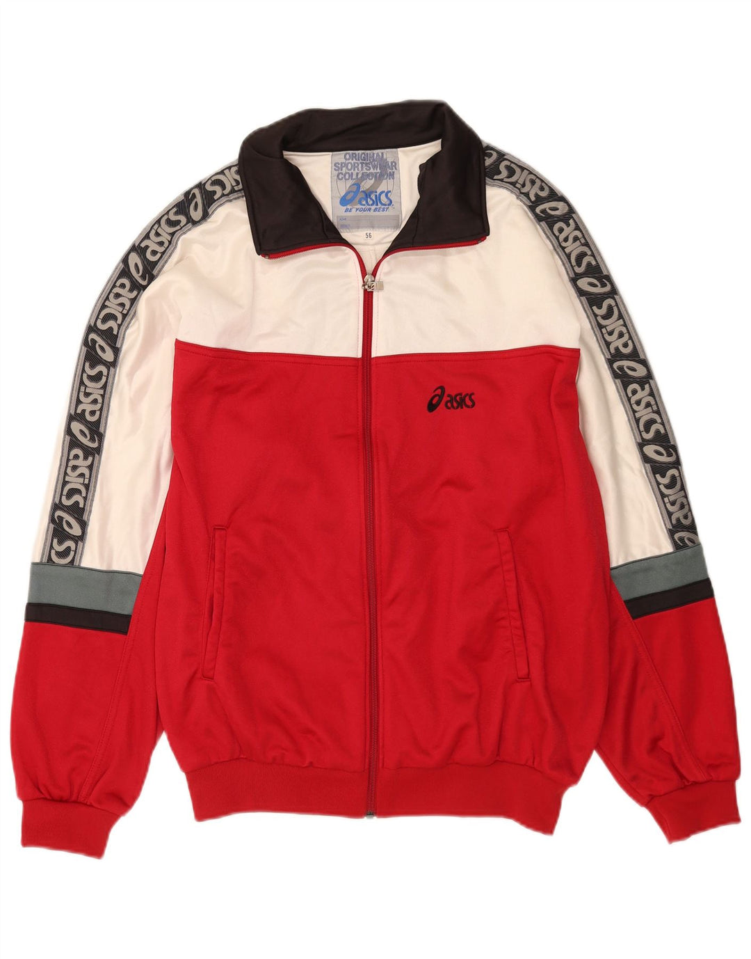 Asics Mens Graphic Tracksuit Top Jacket IT 56 XL Red Colourblock