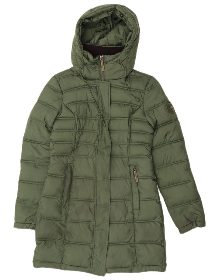 Superdry Womens Hooded Padded Coat UK 6 XS Green Polyester