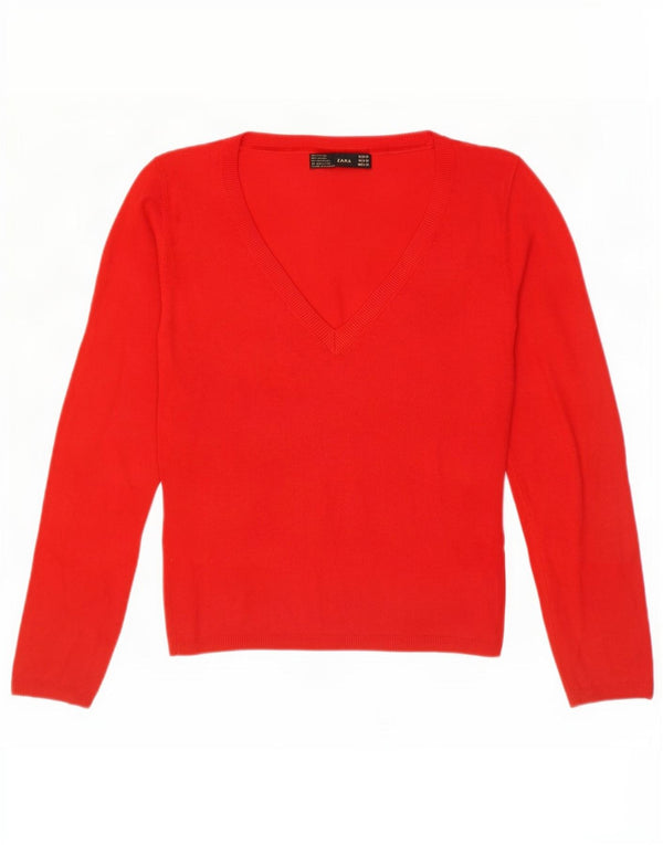 Zara Womens V-Neck Jumper Sweater UK 12 Medium Red Rayon