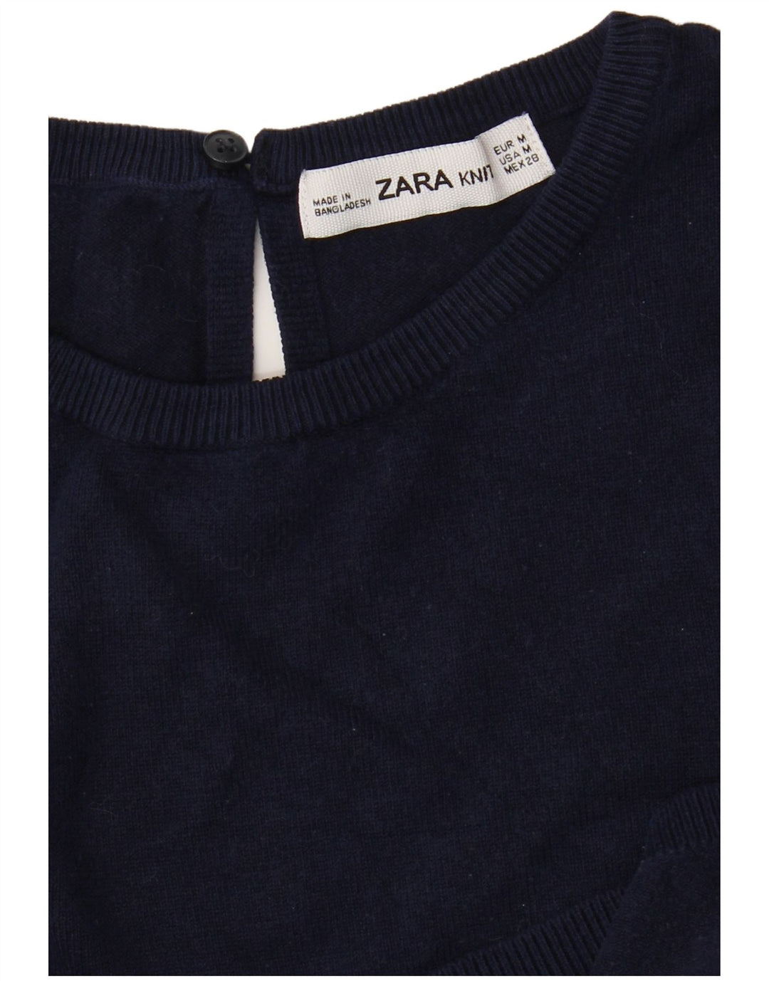 Zara Womens Crop Crew Neck Jumper Sweater UK 12 Medium Navy Blue