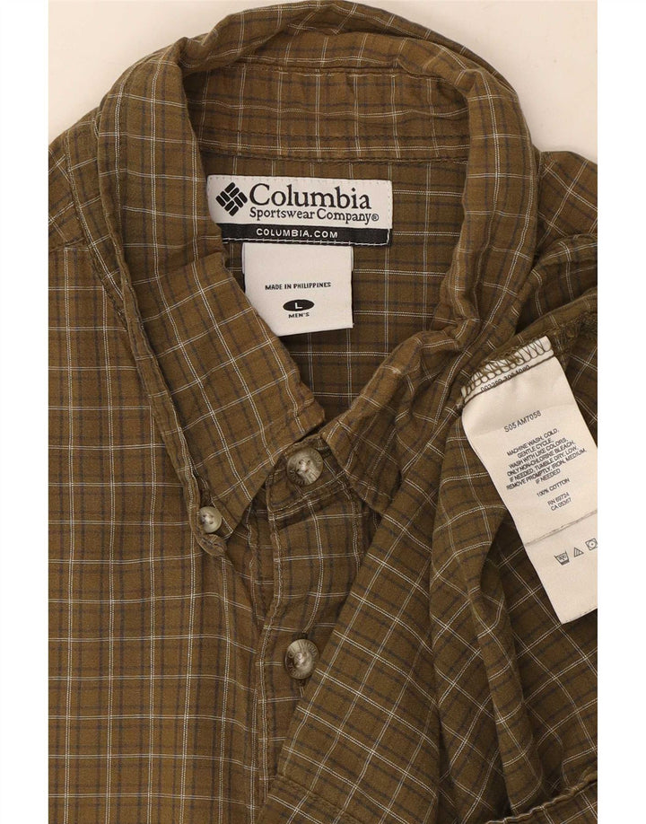 Columbia Mens Short Sleeve Shirt Large Khaki Check Cotton