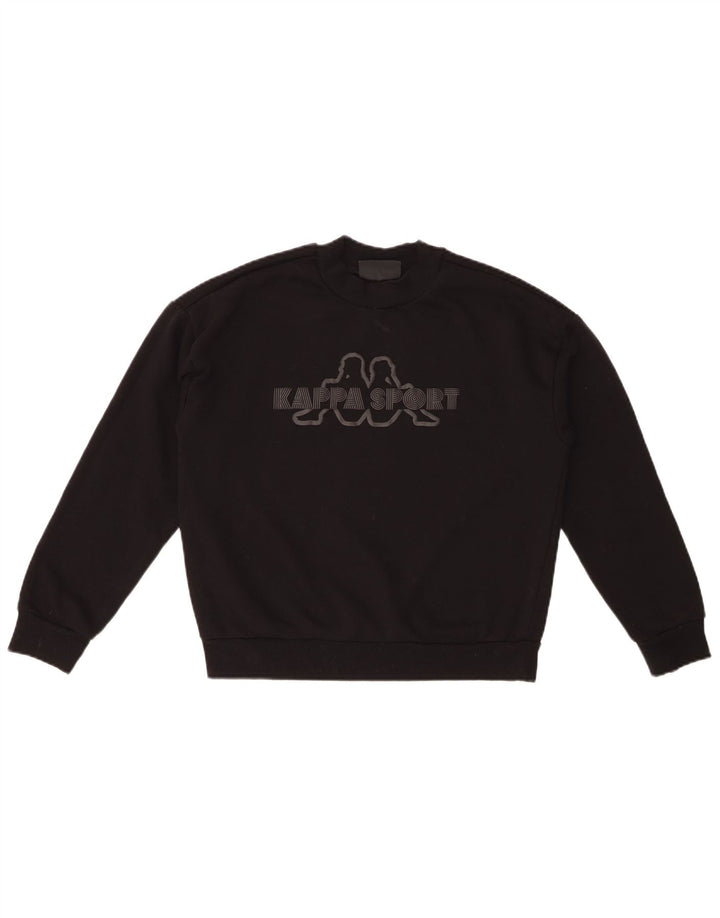 KAPPA Womens Graphic Oversized Sweatshirt Jumper UK 10 Small Black Cotton
