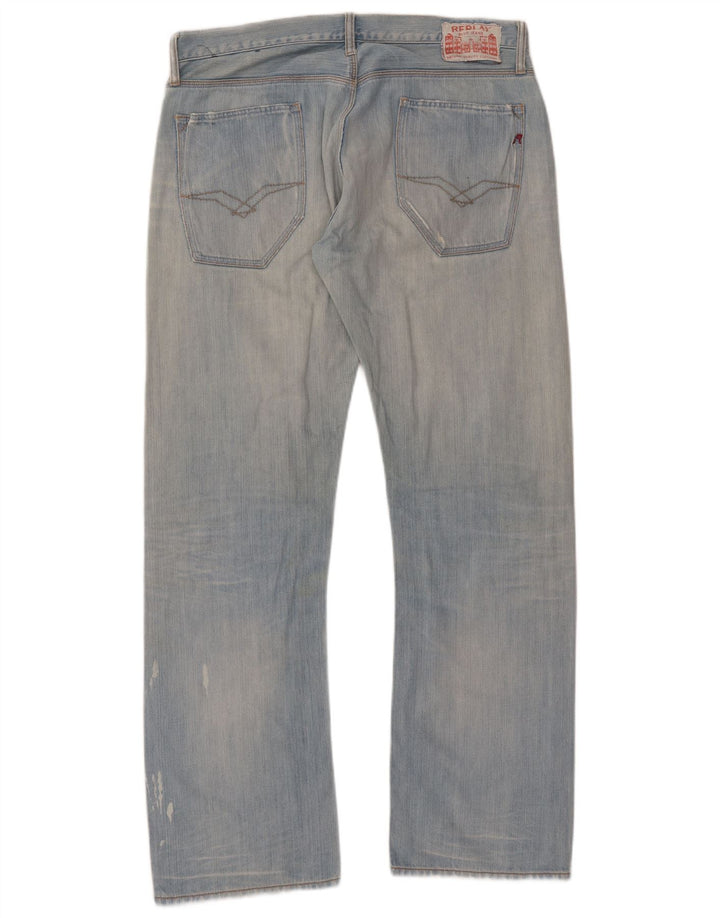 REPLAY Mens Straight Jeans W36 L34  Blue Cotton