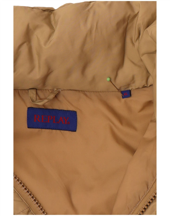 REPLAY Mens Padded Jacket UK 42 XL Beige Polyamide