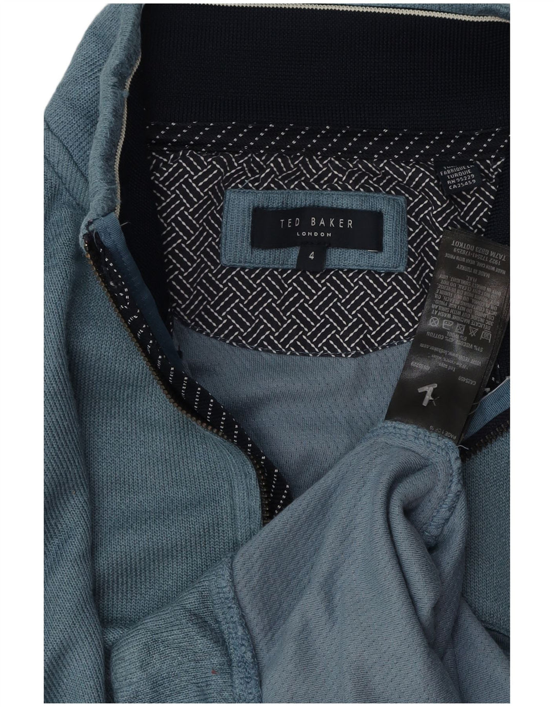 TED BAKER Mens Zip Neck Sweatshirt Jumper Size 4 Large Blue Cotton