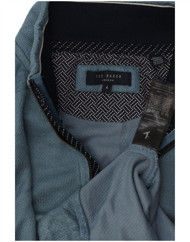 TED BAKER Mens Zip Neck Sweatshirt Jumper Size 4 Large Blue Cotton