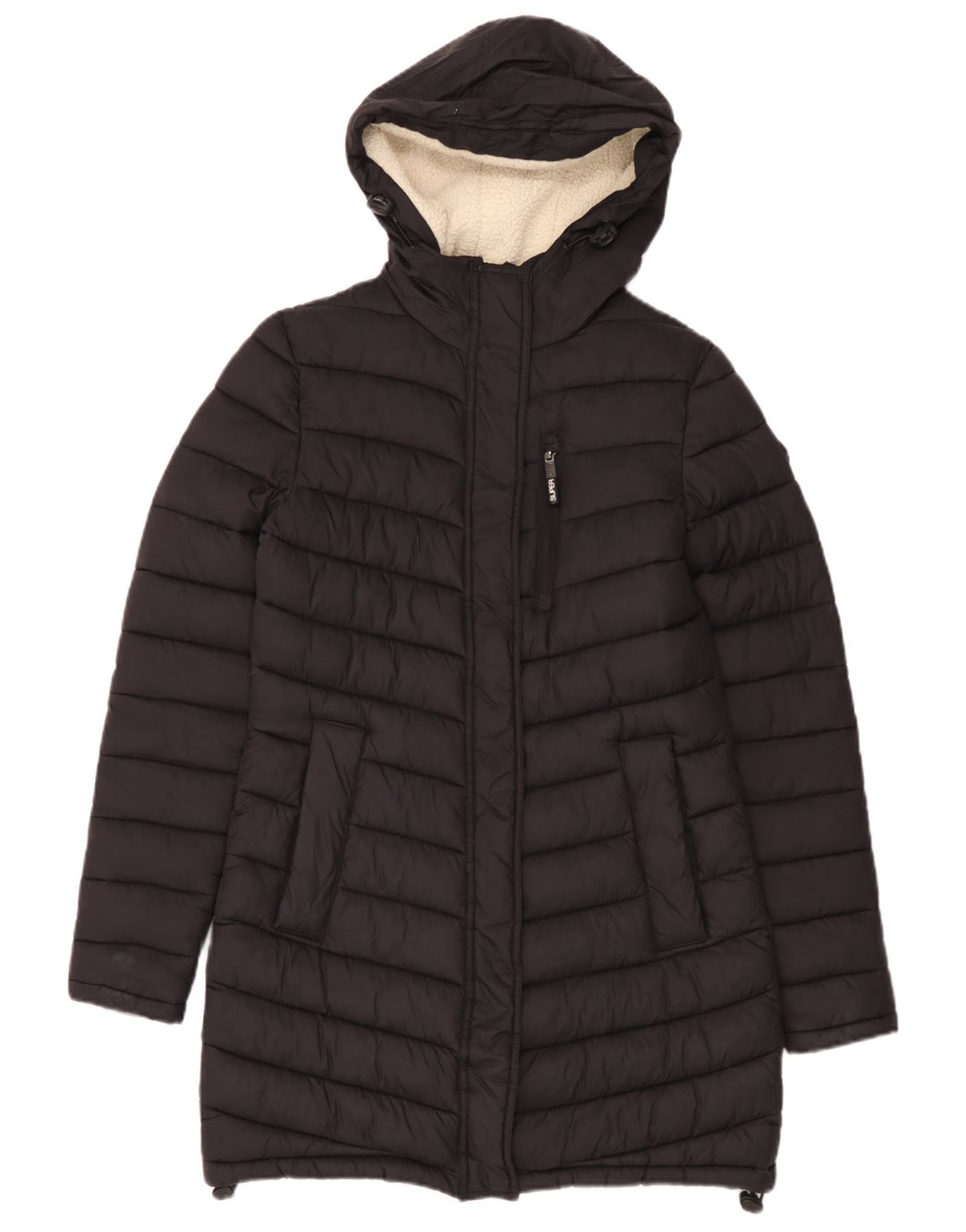 Superdry Womens Hooded Padded Coat UK 10 Small Black Nylon