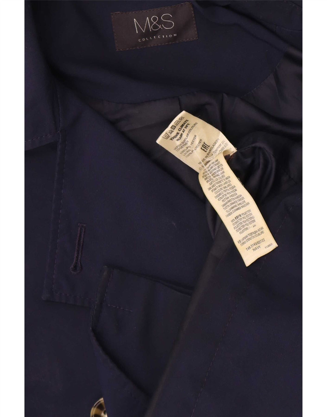 Marks & Spencer Womens Short Trench Coat UK 14 Large Navy Blue Polyester