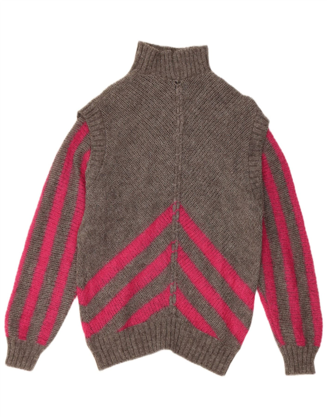Maglione maglione vintage da donna con collo alto IT 42 a righe grigio medio