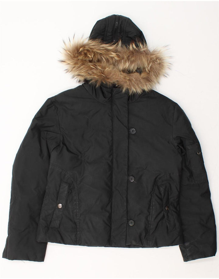 DKNY Womens Hooded Padded Jacket UK 10 Small Black Polyester Vintage Dkny and Second-Hand Dkny from Messina Hembry 