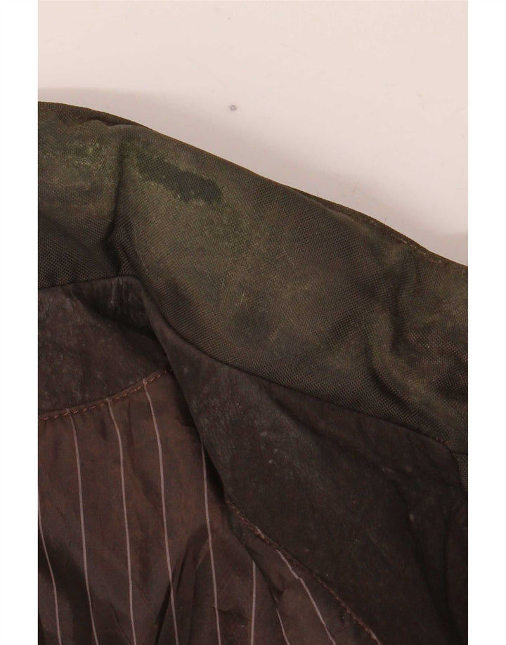 Giacca in pelle vintage da uomo con cappuccio IT 52 grande marrone