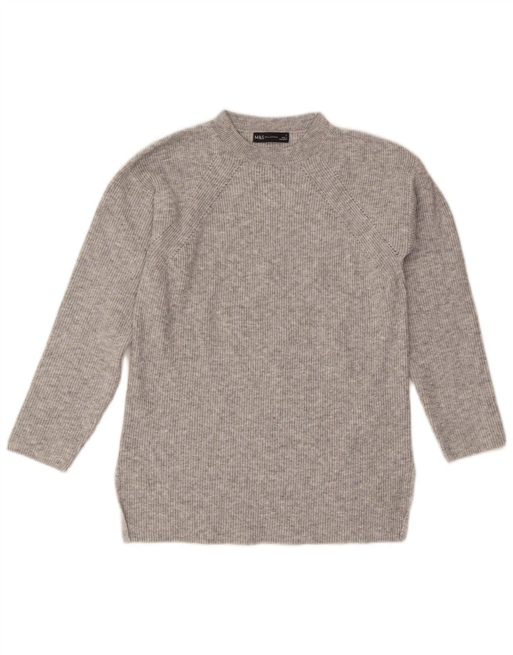 Maglione maglione girocollo da donna Marks & Spencer UK 10 piccolo grigio chiazzato