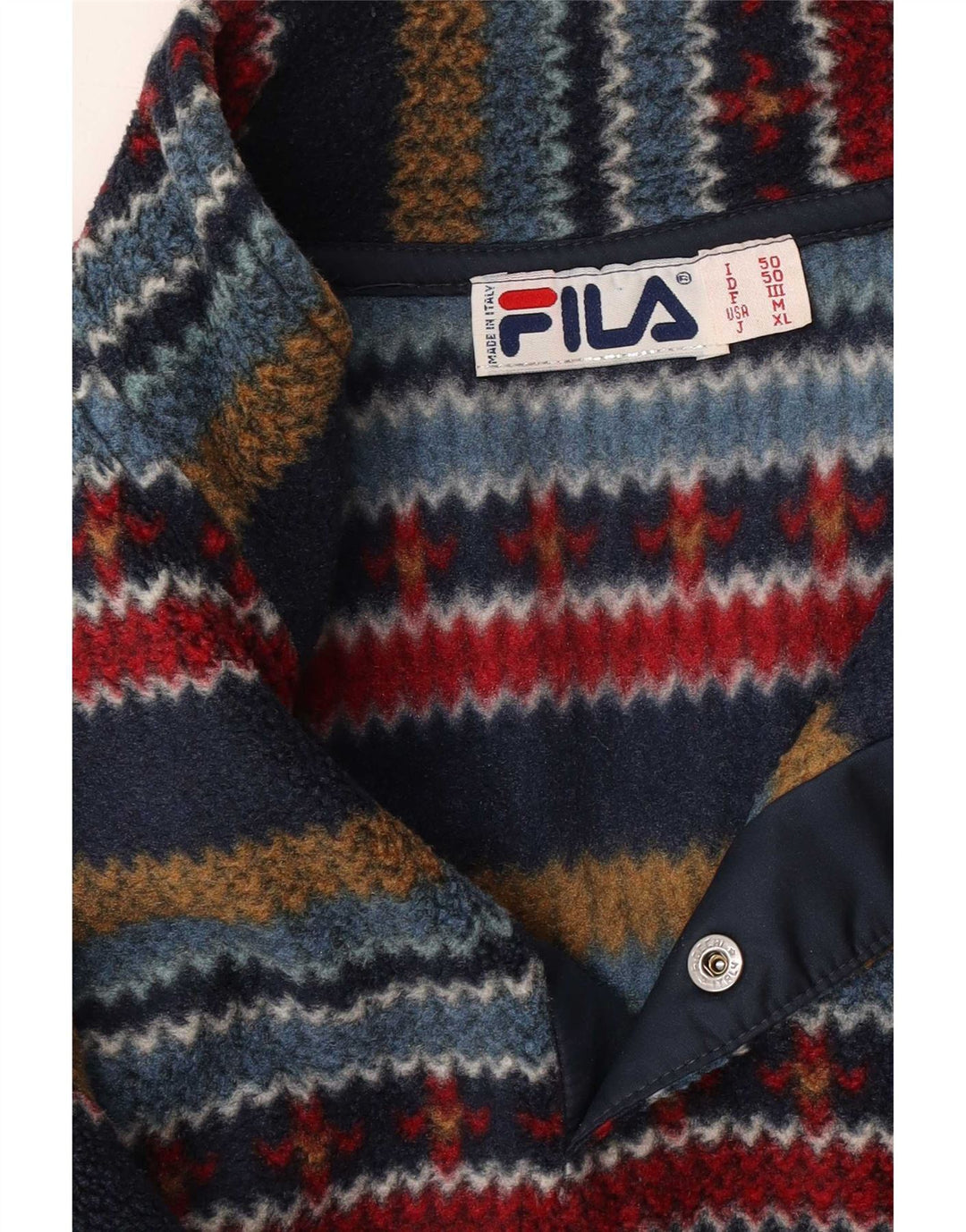 Fila Herren-Fleecepullover mit Knopfkragen, IT 50, mittelgroß, mehrfarbig, geometrisch