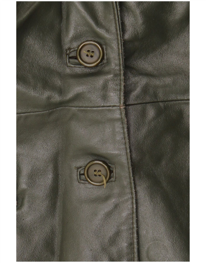 Vintage Womens Leather Coat UK 14 Medium Khaki Leather