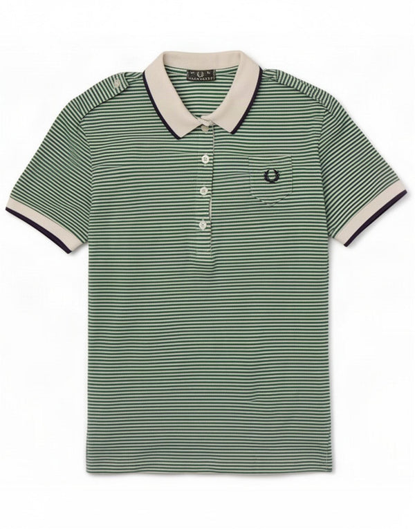 Polo militare da donna Fred Perry UK 14 Large Green Striped Cotton