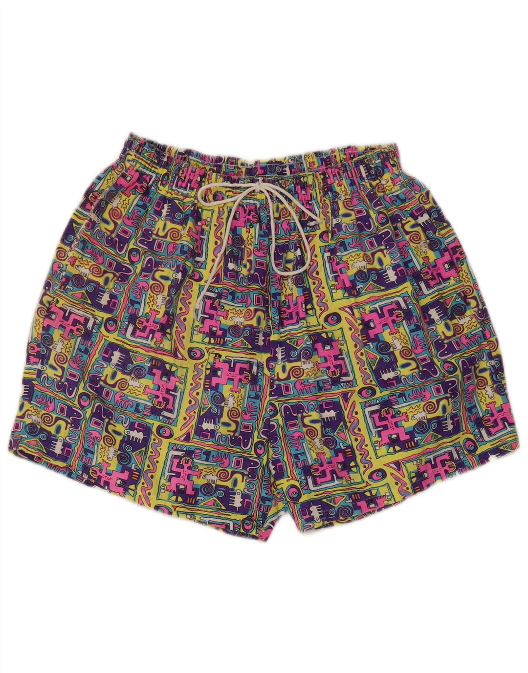 Vintage Womens High Waist Shorts Small W27 Multicoloured Patchwork Cotton