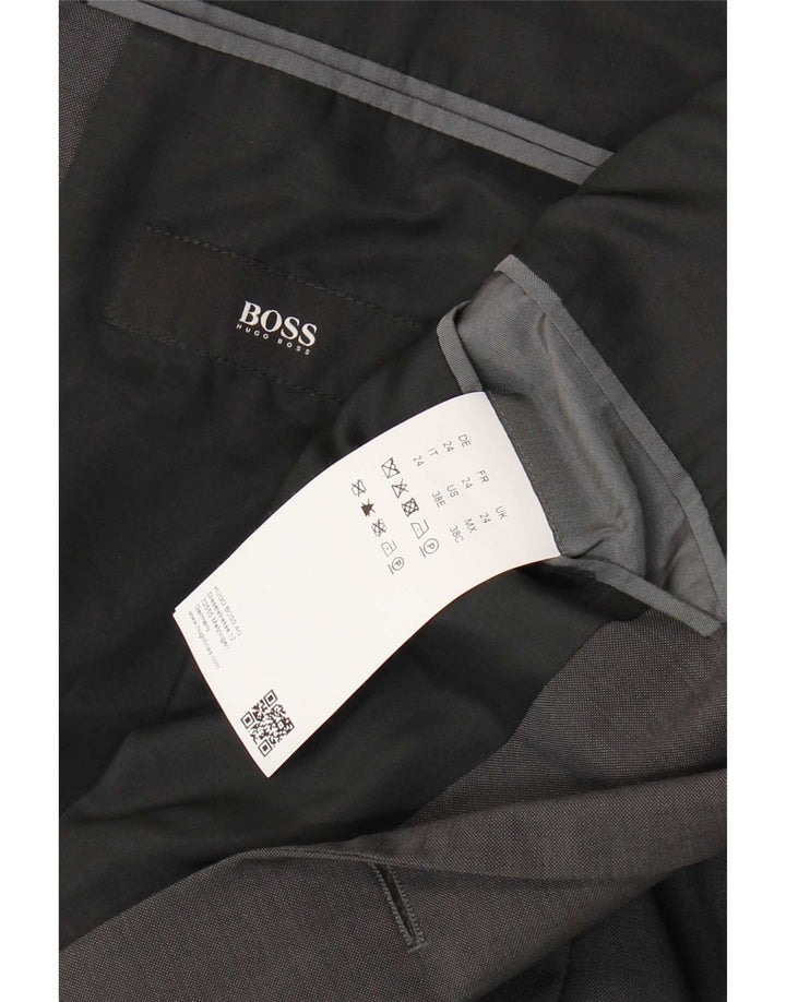 Giacca blazer da uomo a 2 bottoni Hugo Boss UK 36 piccola lana vergine grigia