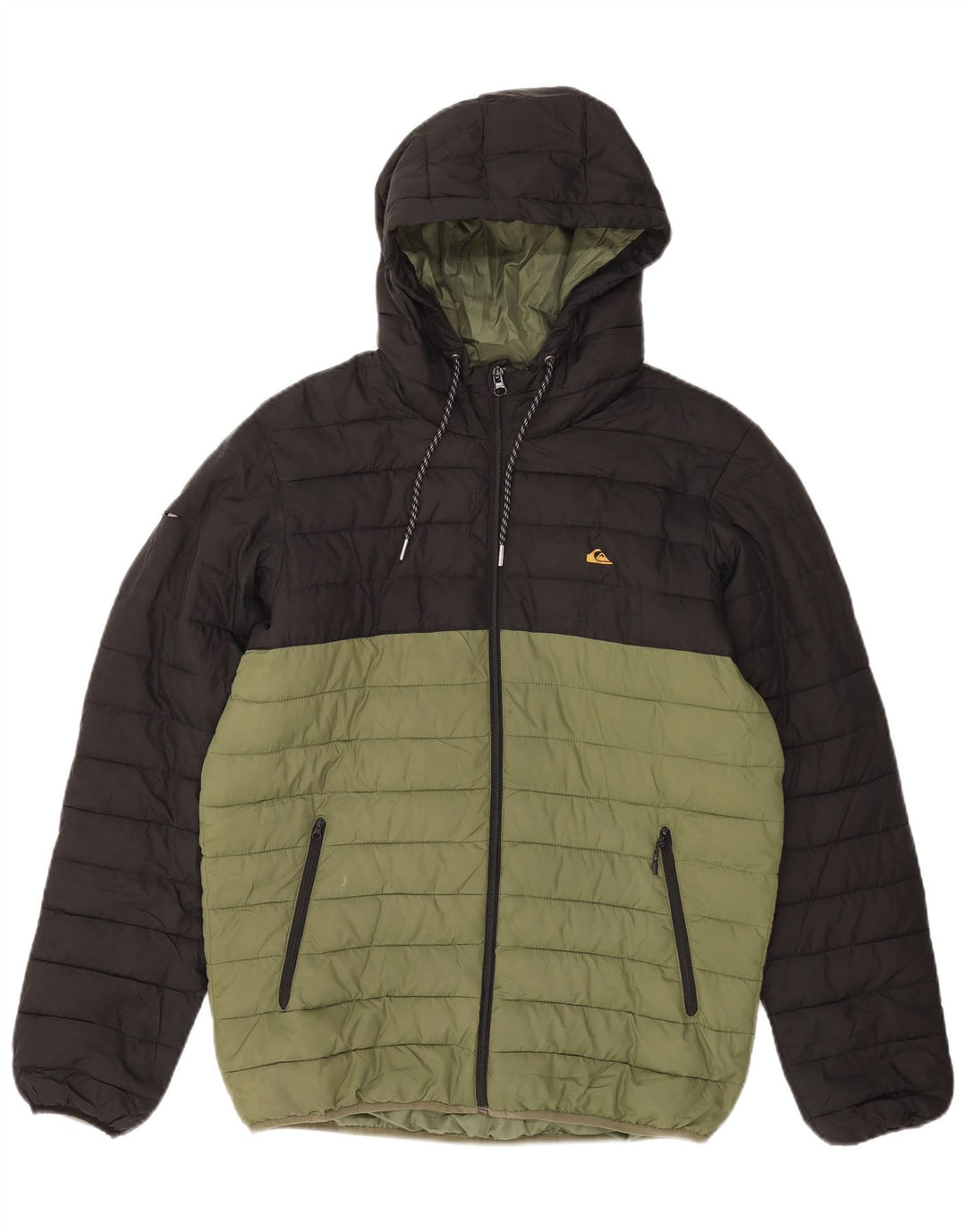 Quiksilver Mens Hooded Padded Jacket UK 38 Medium Green Colourblock
