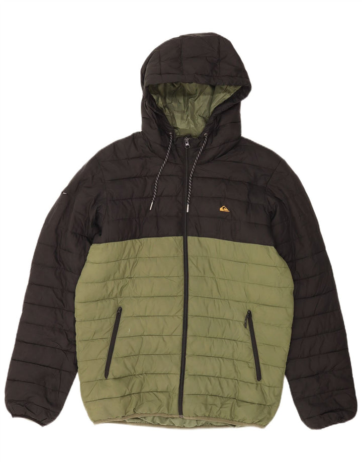 Quiksilver Mens Hooded Padded Jacket UK 38 Medium Green Colourblock