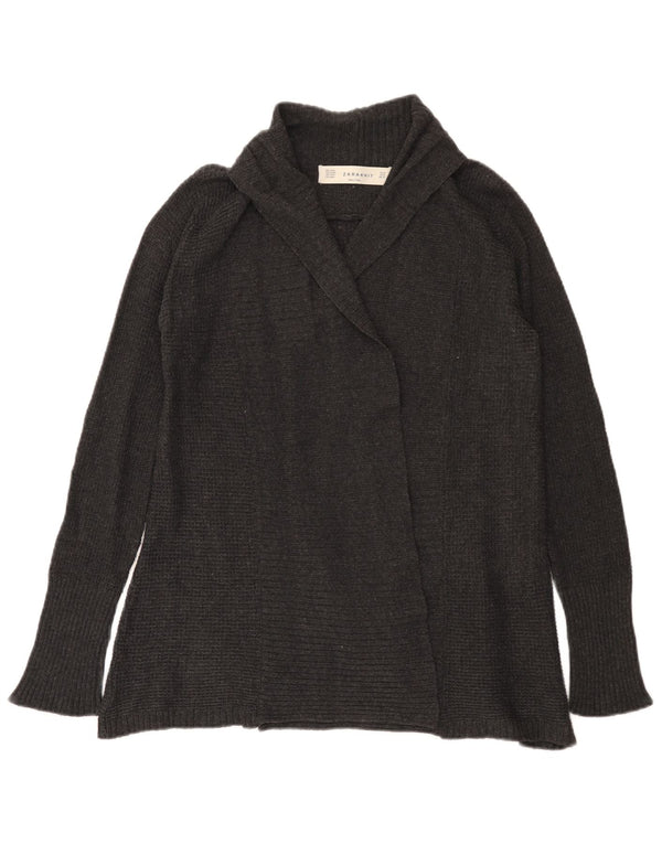 Zara Womens Open Cardigan Sweater UK 12 Medium Grey Cotton