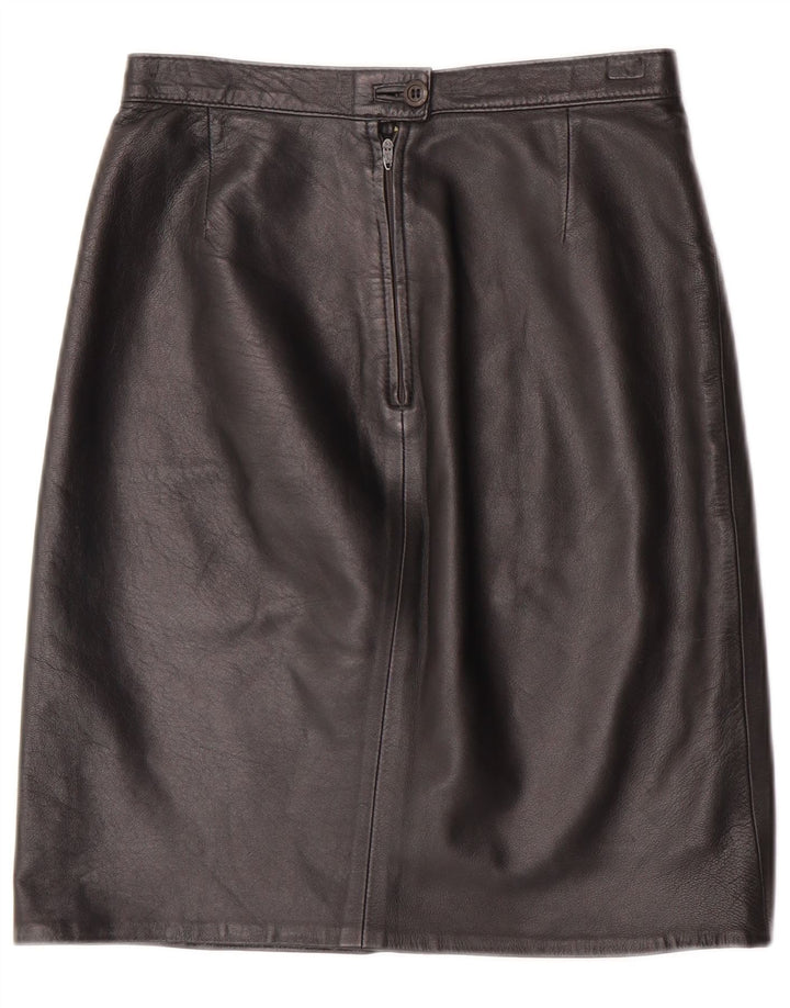 VINTAGE Womens Leather Skirt IT 38 XS W24  Black