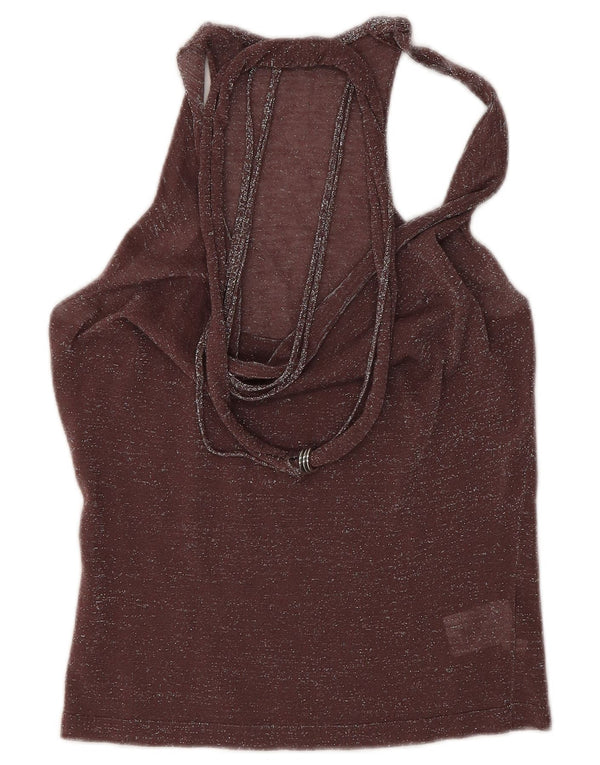 Liu Jo Damen Crop Vest Top IT 40 Small Braun gesprenkelte Baumwolle