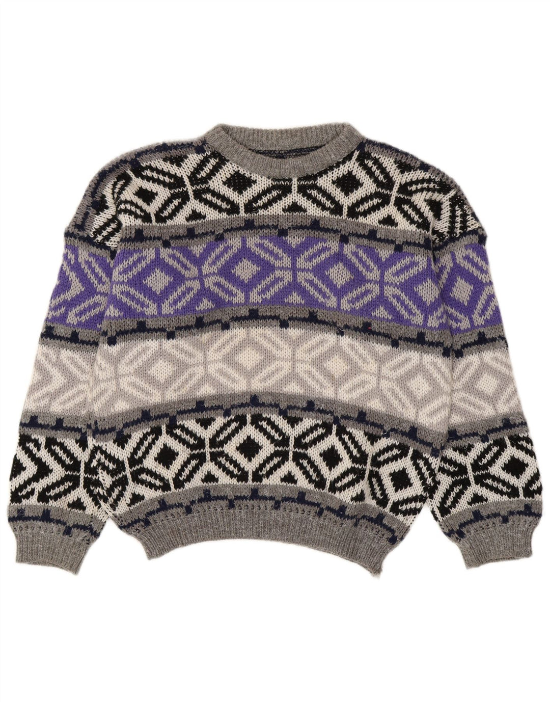 Vintage Mens Crew Neck Jumper Sweater Small Grey Fair Isle
