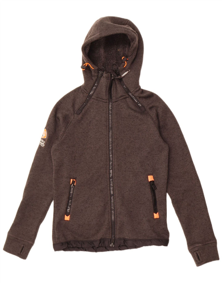 Superdry Mens Hooded Knit Bomber Jacket UK 36 Small Grey Flecked Polyester