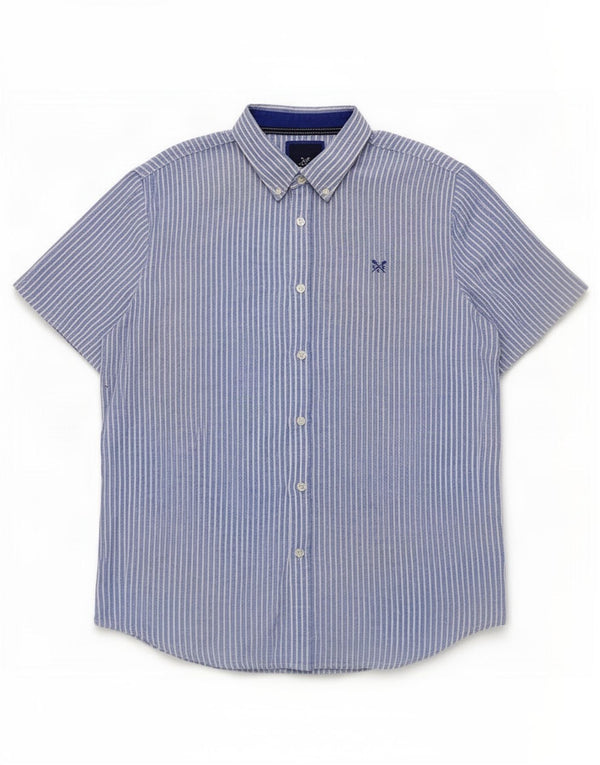Crew Clothing Herre Kortærmet Skjorte Large Blue Pinstripe Linen