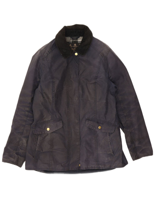 Barbour Womens Waxed Cotton Jacket UK 10 Small  Navy Blue Cotton
