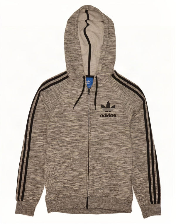 Maglione con cappuccio e zip da uomo Adidas XS in cotone chiazzato grigio