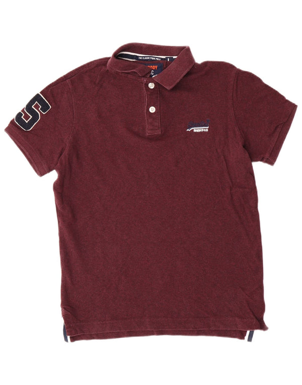 Superdry Herren Kurzarm-Poloshirt in schmaler Passform, groß, Burgunderrot, Baumwolle